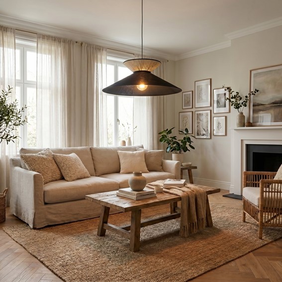 Lampa Wisząca SOFTA 1 Czarny/Rattan