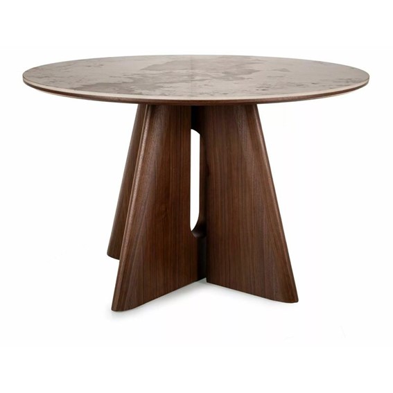 Stół ALZANO Ceramic Fi120cm Biały Połysk/Orzech