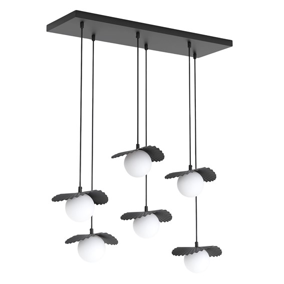 Lampa Wisząca FLORA 6 Czarny/Opal