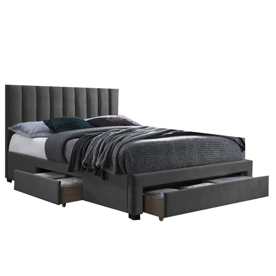 Łóżko GRACE z Szufladami Velvet 160x200 cm Popiel