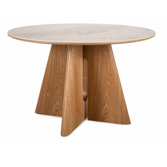 Stół ALZANO Ceramic Fi120cm Biały Połysk/Dąb