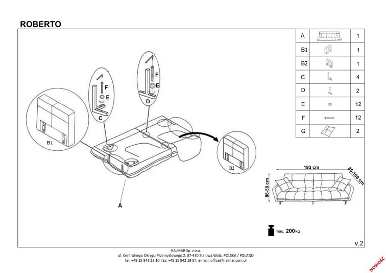ROBERTO sofa rozkładana popielaty