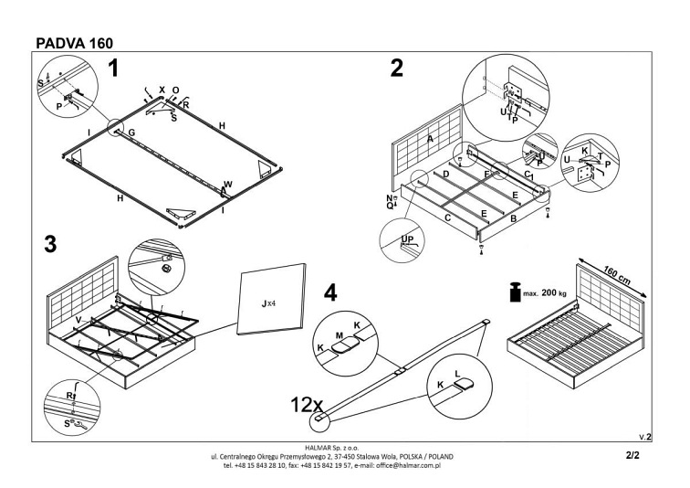 PADVA 160cm łóżko z pojemnikiem popielaty
