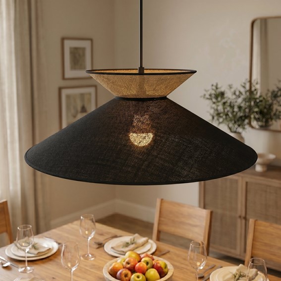 Lampa Wisząca SOFTA 1 Czarny/Rattan