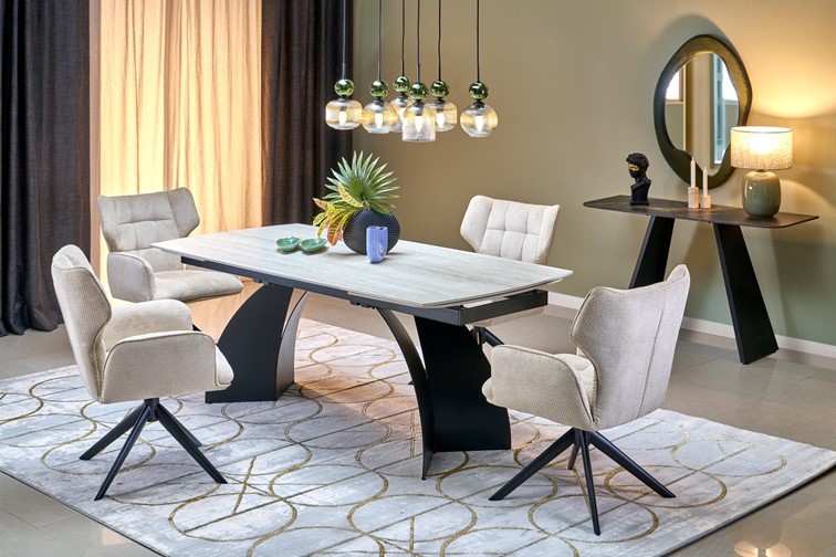 Stół Rozkładany VITRUS (180-260)x90 Jasny Trawertyn/Czarny