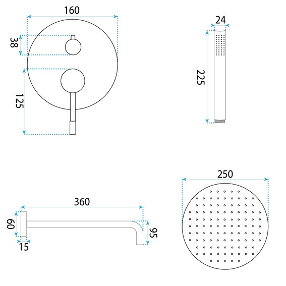 Zestaw Natryskowy Podtynkowy LUNGO DIAMOND + BOX Miedź