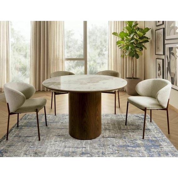 Stół RONDO Ceramic Fi120cm Biały Połysk/Orzech