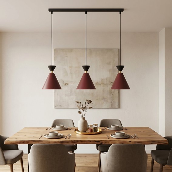 Lampa Wisząca KLEVER 3 Burgundowy/Czarny