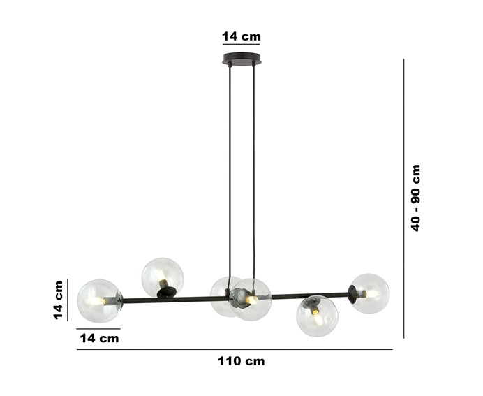 Lampa Wisząca ROSSI 6 Czarny/Transparentny