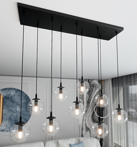 Lampa Wisząca COSMO 9 Czarny/Transparentny