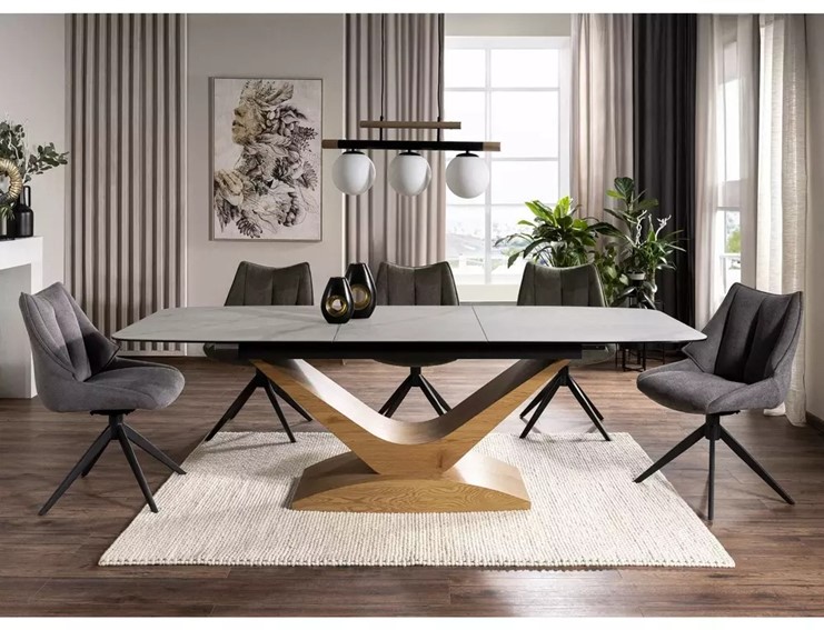 Stół Rozkładany DOLCE Ceramic (180-240)x95 Biały Mat/Dąb