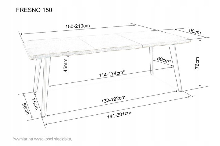 Stół Rozkładany FRESNO (150-210)x90 Dąb/Czarny
