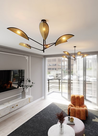 Lampa Wisząca VENE 6 Czarny/Rattan