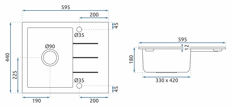 Zlewozmywak Granitowy NORTH + Syfon Czarny Nakrapiany