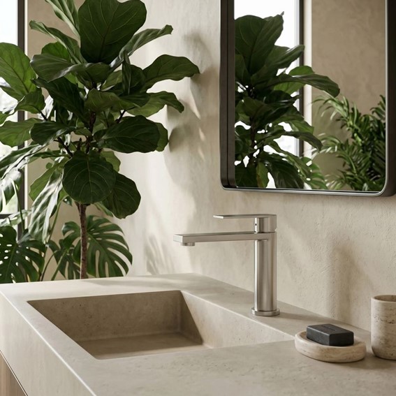 Bateria Umywalkowa Niska HUNTER Nikiel Szczotkowany