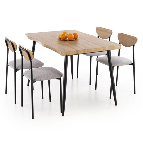 Zestaw DICKY Stół + 4 Krzesła Naturalny/Czarny/Popielaty