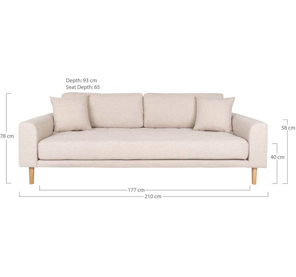 Sofa LIDO Trzyosobowa z Podłokietnikami Beżowy/Naturalny
