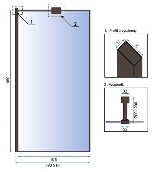 Ścianka Prysznicowa BLER 90 Czarny