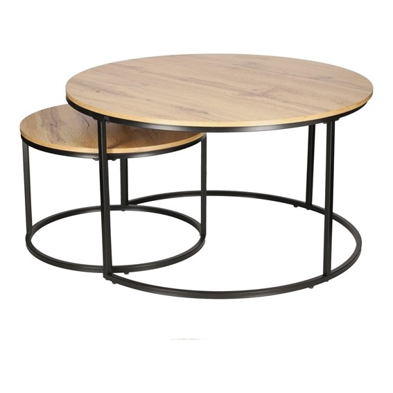 Zestaw 2 Stolików RUTH Fi80cm Czarny/Naturalny