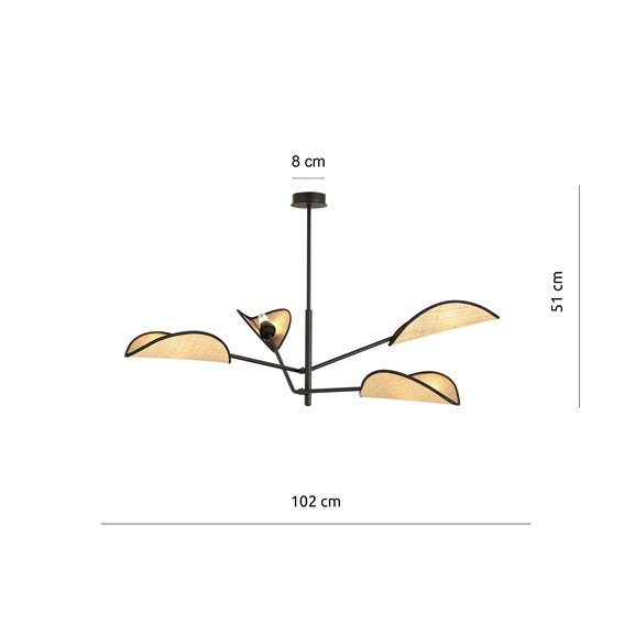 Lampa Wisząca VENE 4 Czarny/Naturalny