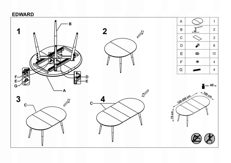 Stół Rozkładany EDWARD (120-200)x100 Dąb San Remo/Biały