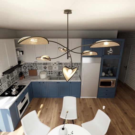 Lampa Wisząca LOTUS 6 Czarny/Naturalny