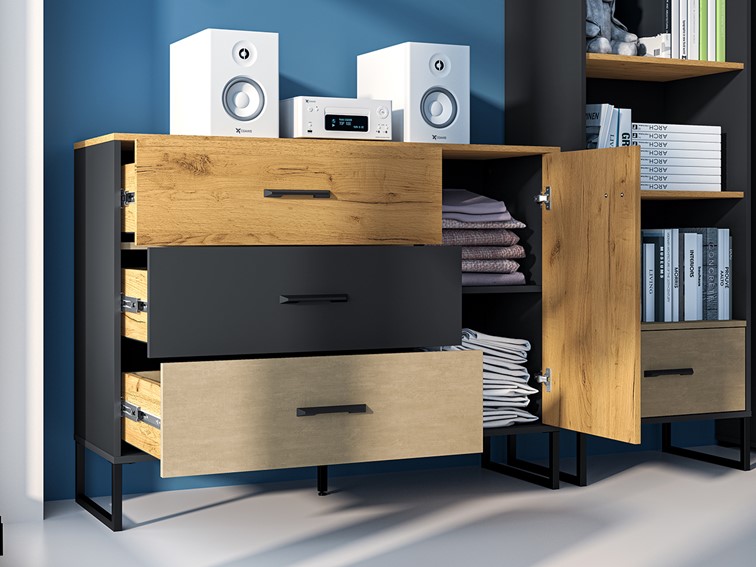 Komoda COLT 06 Dąb Craft Złoty/Czarny-Stal Premium 1D3S