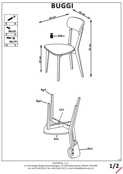 Krzesło BUGGI Naturalny/Biały