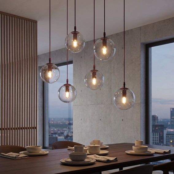 Lampa Wisząca COSMO 6 Burgundowy/Transparentny