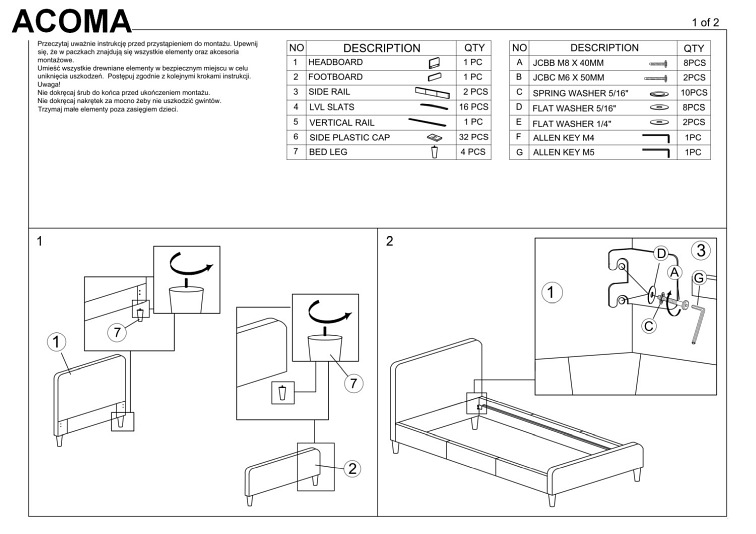 Łóżko ACOMA 90x200 Szary/Dąb Tap. 131