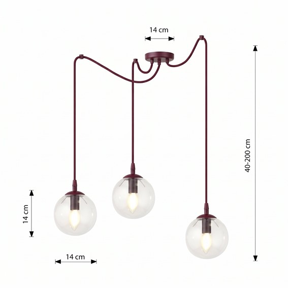 Lampa Wisząca GIGI 3 Burgundowy/Transparentny
