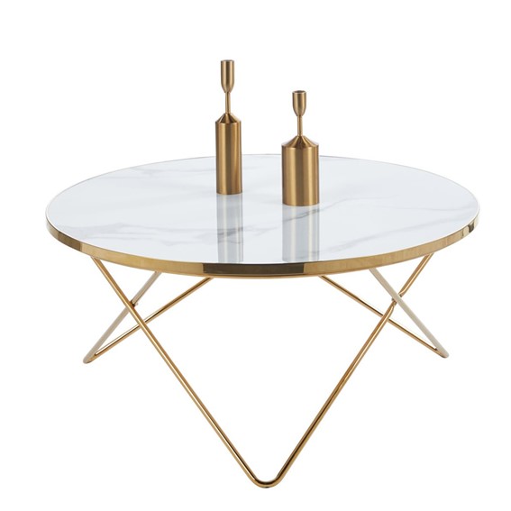 Ława L12-FX (G) fi80 Biały Marmur/Złoty