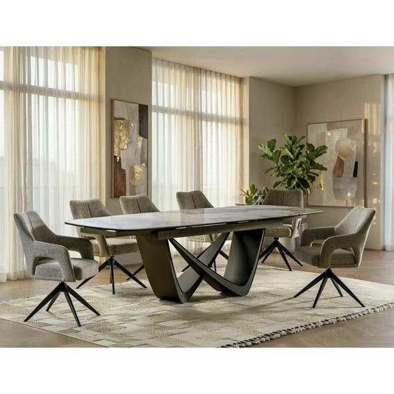 Stół Rozkładany MARANELLO Ceramic (290-200)x98cm Biały/Miedziany