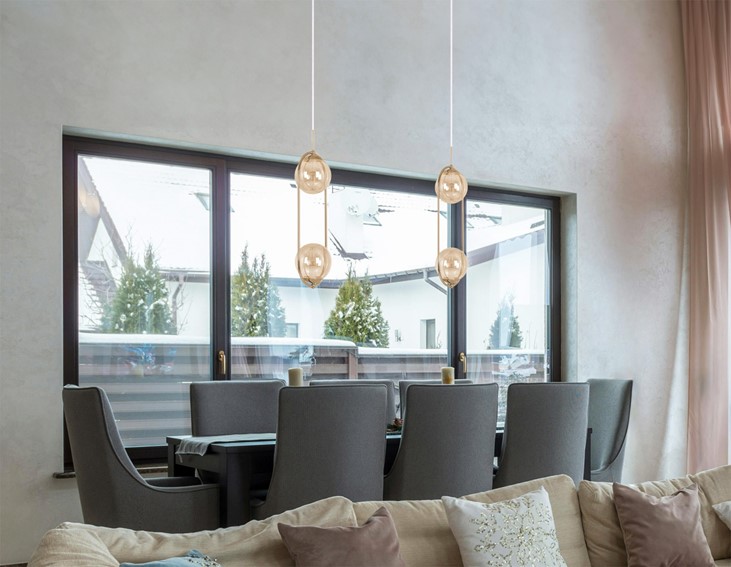 Lampa Wisząca SVEN K-5397 Złoty/Bursztynowy