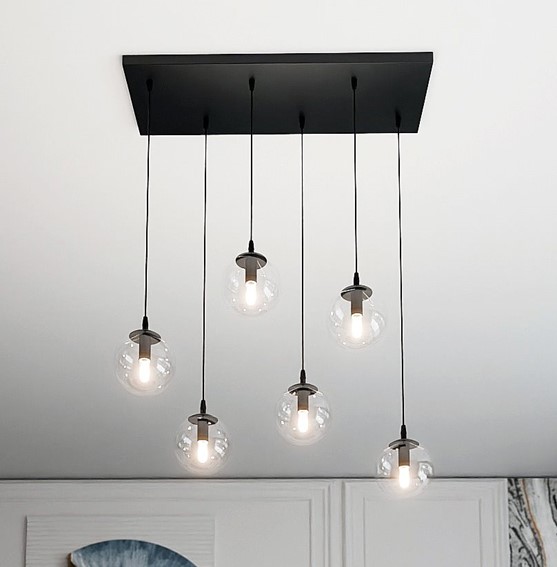 Lampa Wisząca COSMO 6 Czarny/Transparentny