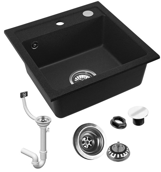 Zlewozmywak Granitowy WEST + Syfon Czarny Metalik