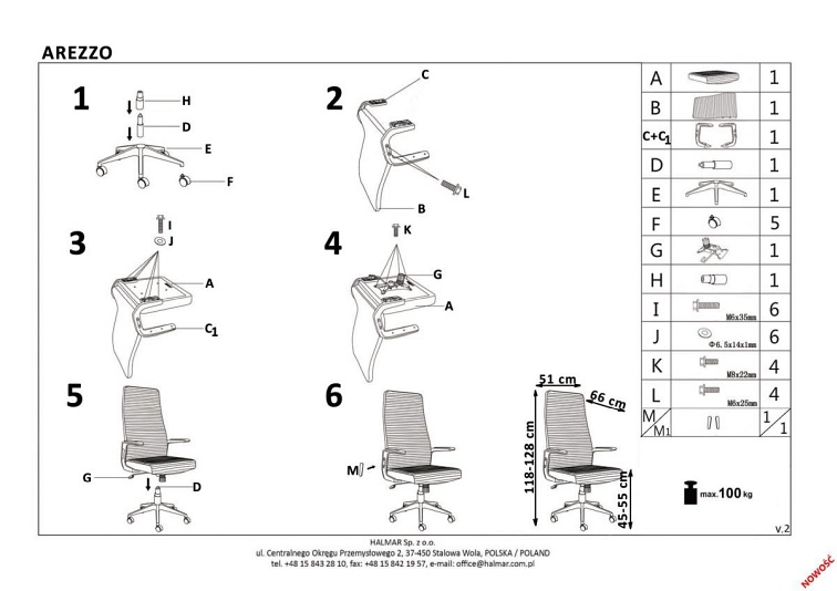 Fotel Gabinetowy AREZZO Popielaty