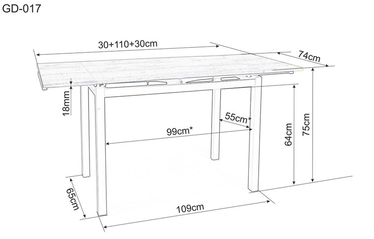 Stół Rozkładany GD-017 (110-170)x74 Chrom/Biały