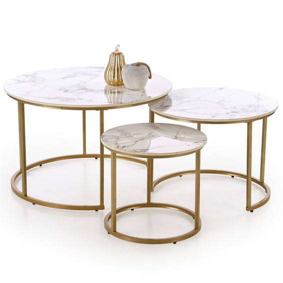 Zestaw 3 Ław GILDA Biały Marmur/Złoty