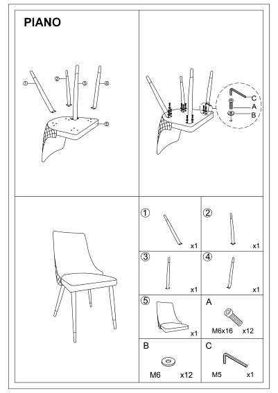 Krzesło PIANO B Velvet Czarny/Szary