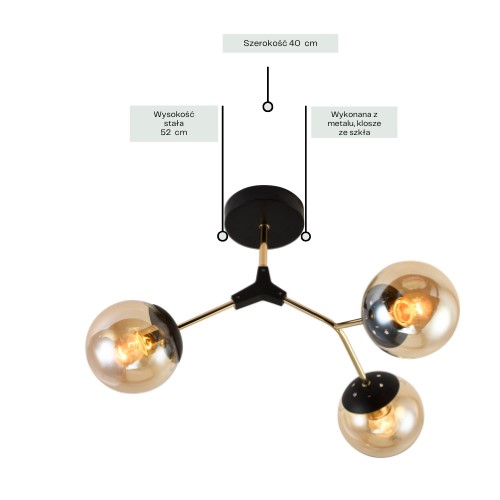 Żyrandol GRACE 3 Chromowany/Bursztynowy