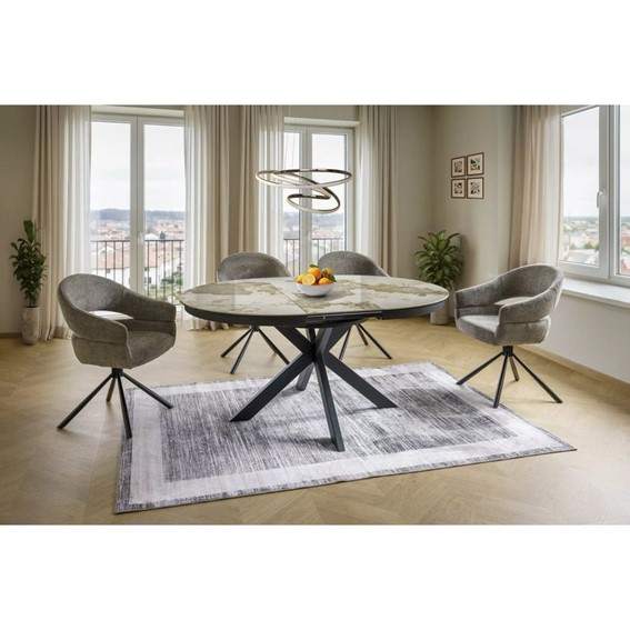 Stół Rozkładany PORTO Ceramic (160-120)x120cm Biały Połysk/Czarny Mat