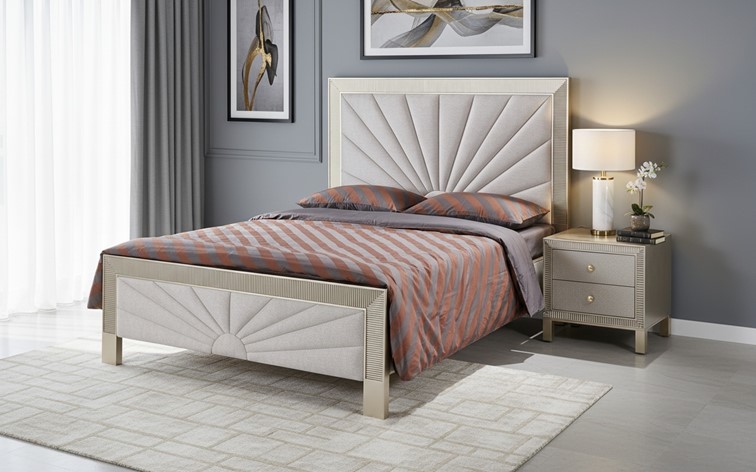 Łóżko Tapicerowane STILIG ST900Q 160x200cm Beżowy/Złoty