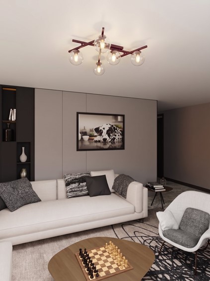 Lampa Sufitowa SMART 5 Burgundowy/Transparentny