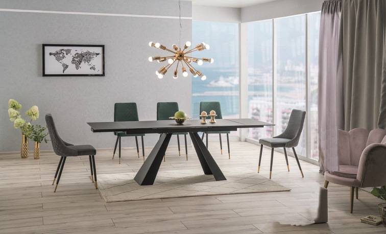 Stół Rozkładany SALVADORE Ceramic (160-240)x90 Szary Marmur/Czarny