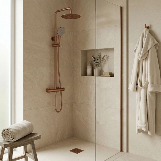 Zestaw Natryskowy z Termostatem LUNGO Miedź Szczotkowana