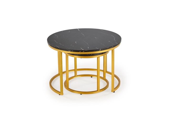 Zestaw Dwóch Ław PAOLA Złoty/Czarny Marmur