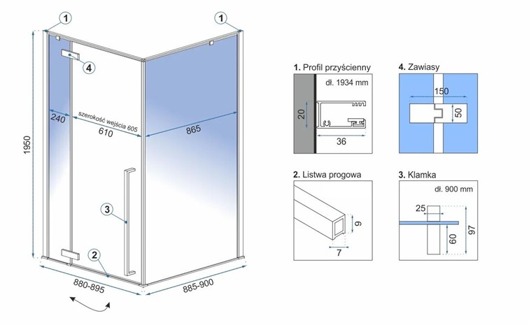 Kabina Prysznicowa FARGO 90x90 Złoty