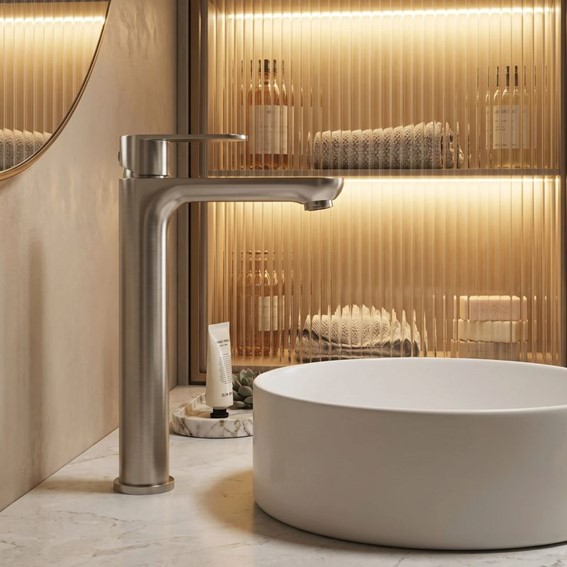 Bateria Umywalkowa Wysoka LOGAN Nikiel Szczotkowany