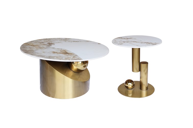 Zestaw Stolików MODIG M60 fi80/45 Biały/Złoty